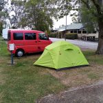 Squirrel and Tent at Glenmark Holiday Park, Timaru